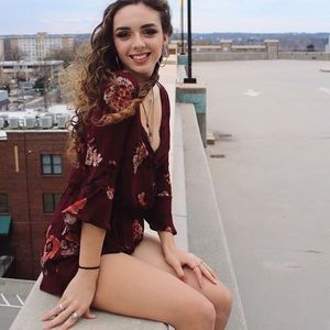 cute burgundy floral romper!